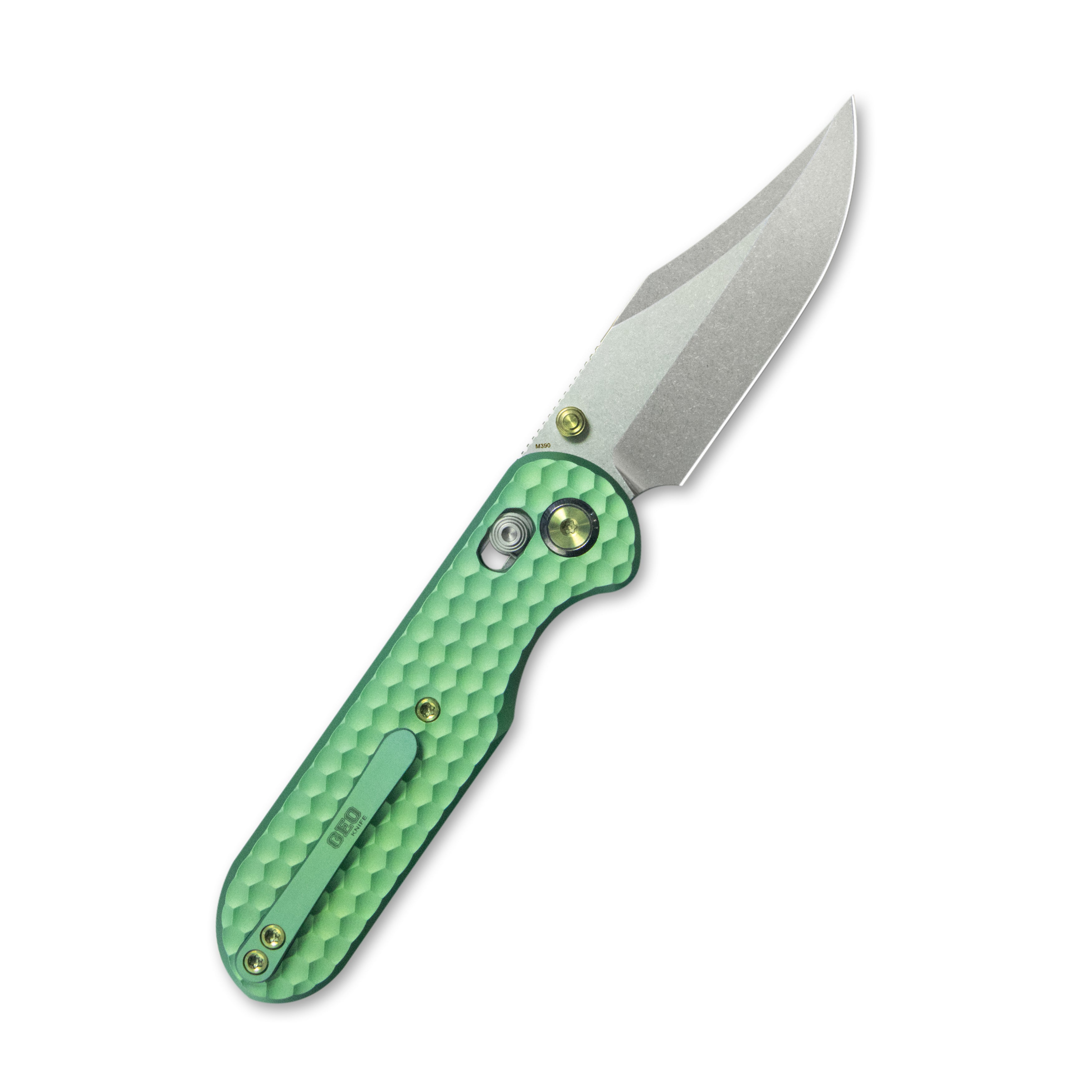 Geo knife Ethereal Cutter Axis lock Folding Knife Green 6AL4V Titanium Handle 3.0" Stonewash Bohler M390 Blade GEO2401H
