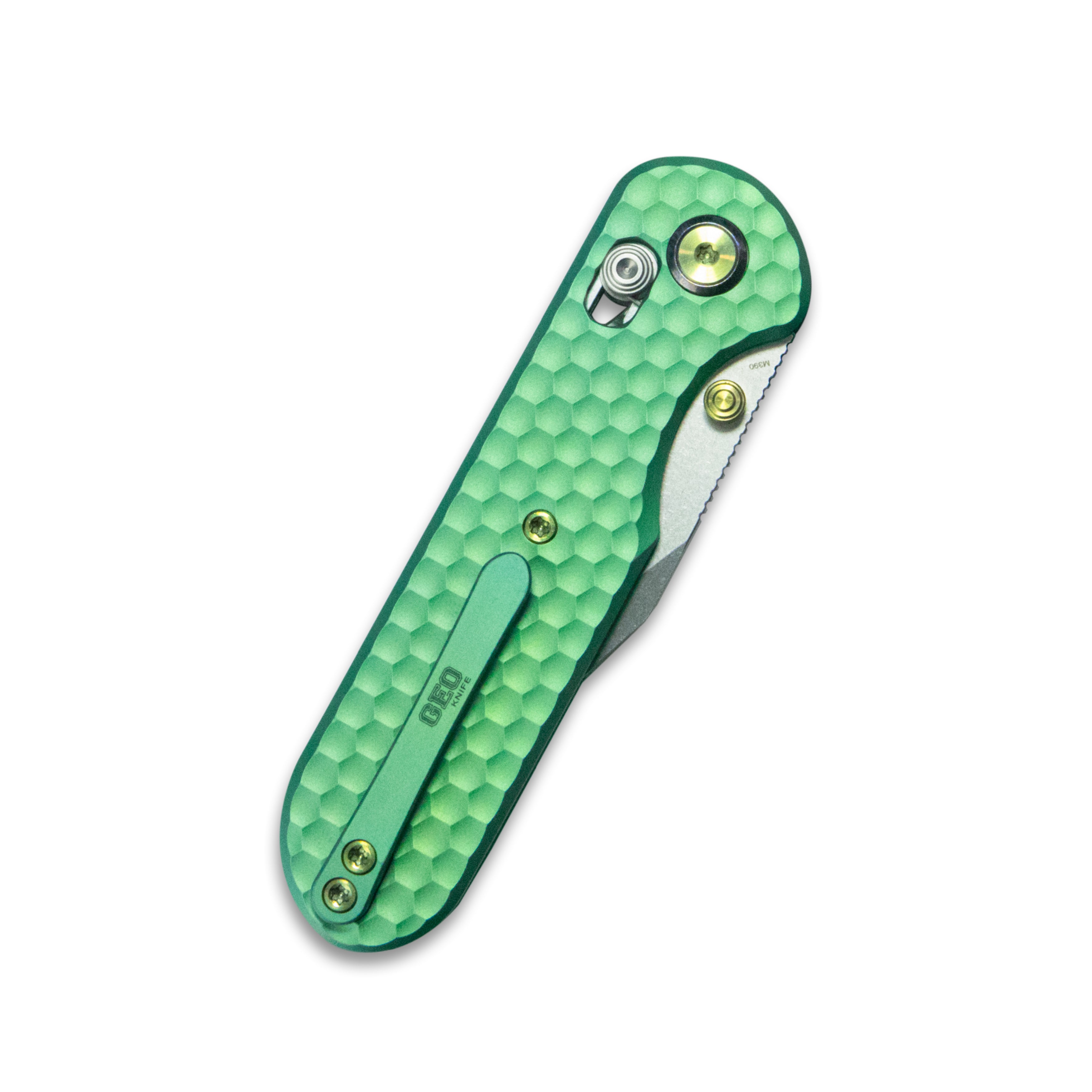 Geo knife Ethereal Cutter Axis lock Folding Knife Green 6AL4V Titanium Handle 3.0" Stonewash Bohler M390 Blade GEO2401H