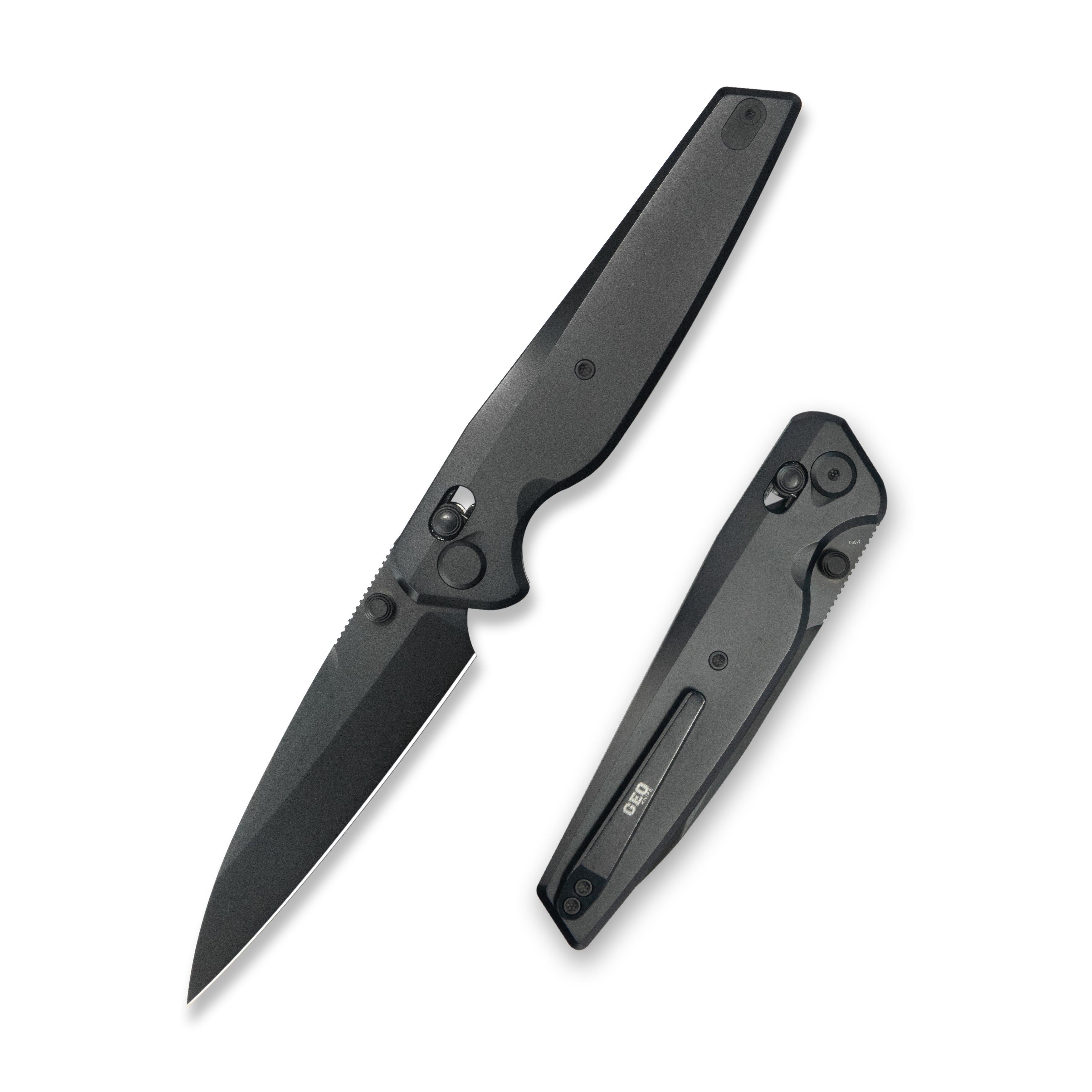 Geo knife FANTASM Axis lock Folding Knife Black  6AL4V Titanium Handle 3.9" Black DLC Bohler M390 Blade GEO2505C
