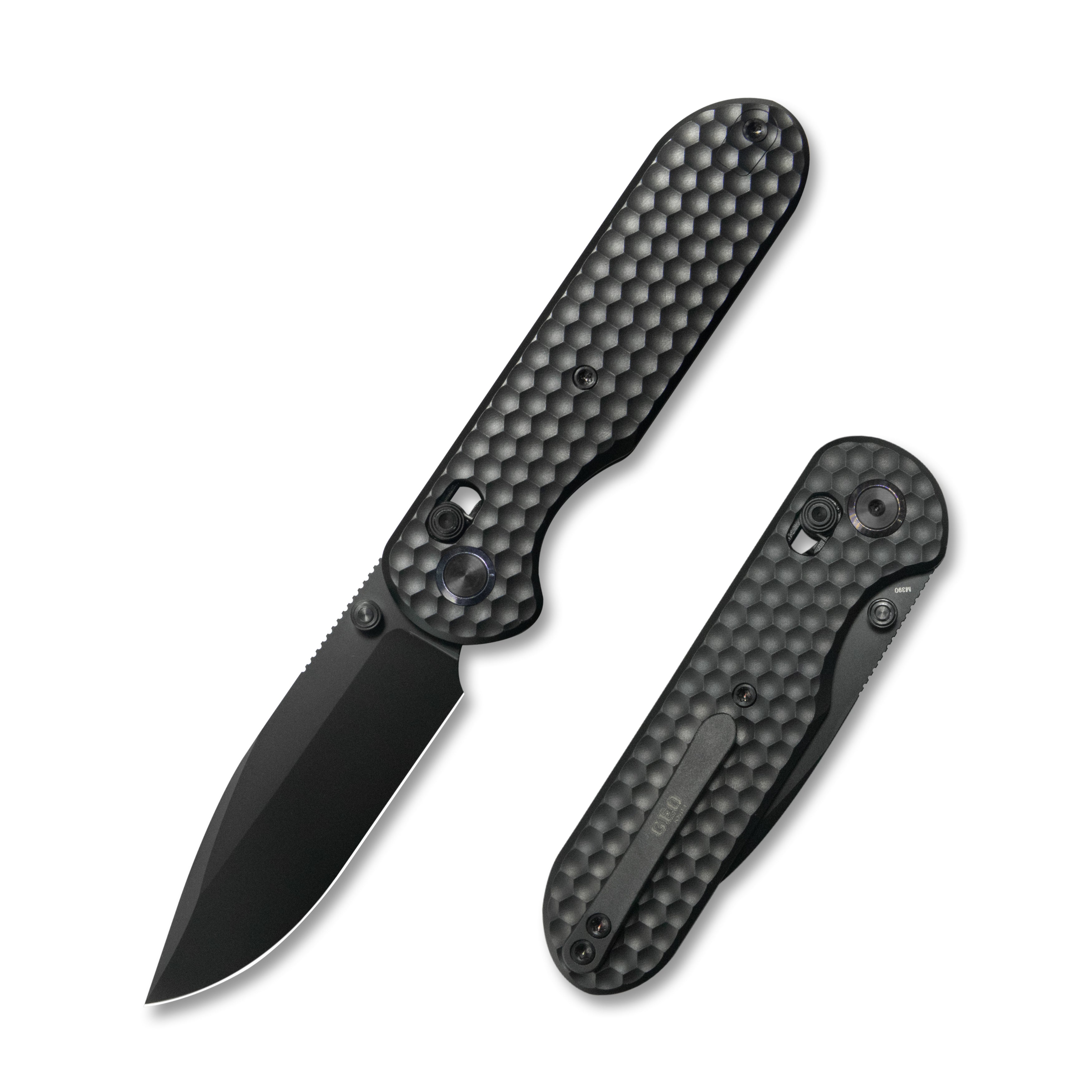 Geo knife Ethereal Cutter Axis lock Folding Knife Black 6AL4V Titanium Handle 3.0" Black DLC  Bohler M390 Blade GEO2402D