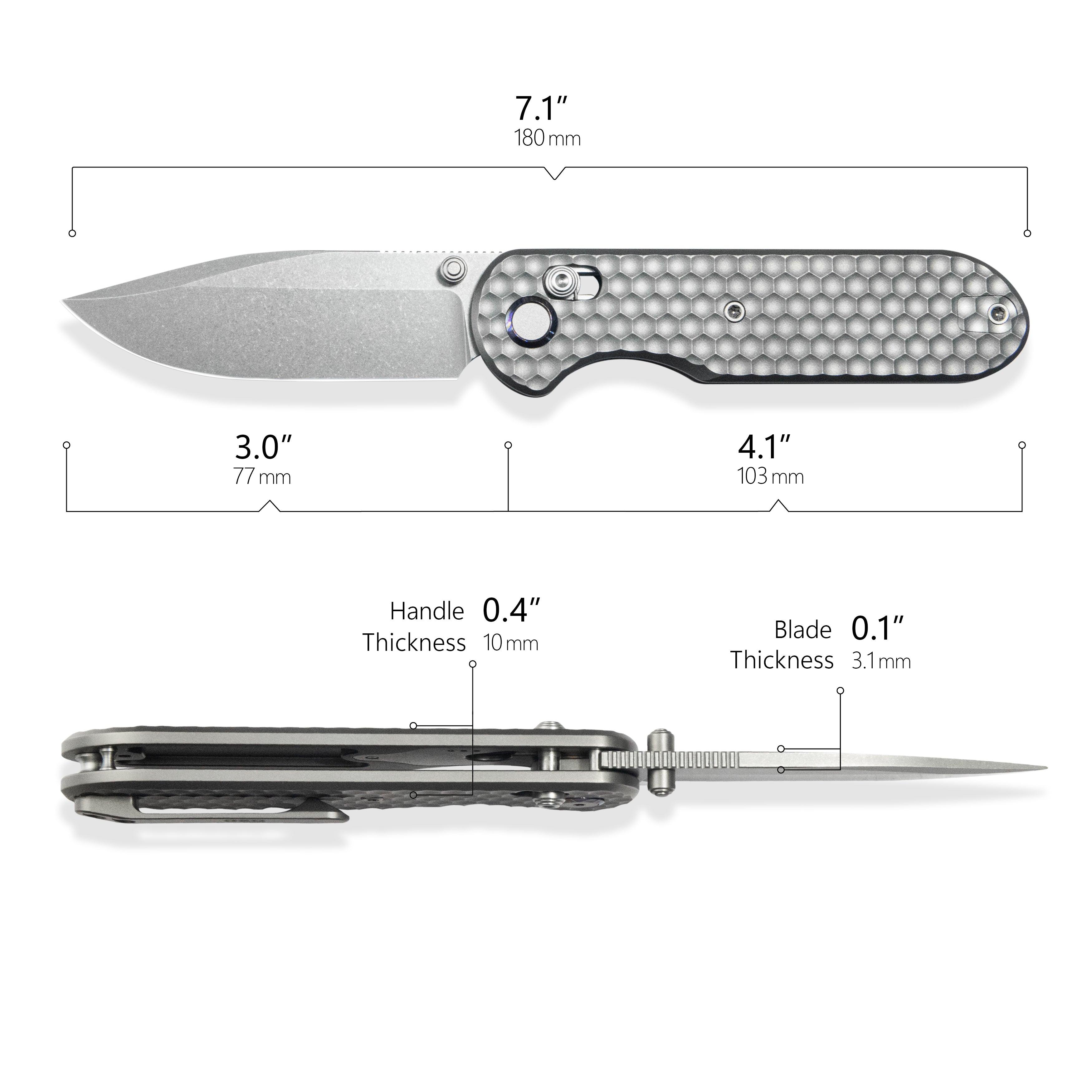 Geo knife Ethereal Cutter Axis lock Folding Knife Gray 6AL4V Titanium Handle 3.0" Stonewash Bohler M390 Blade  GEO2402A