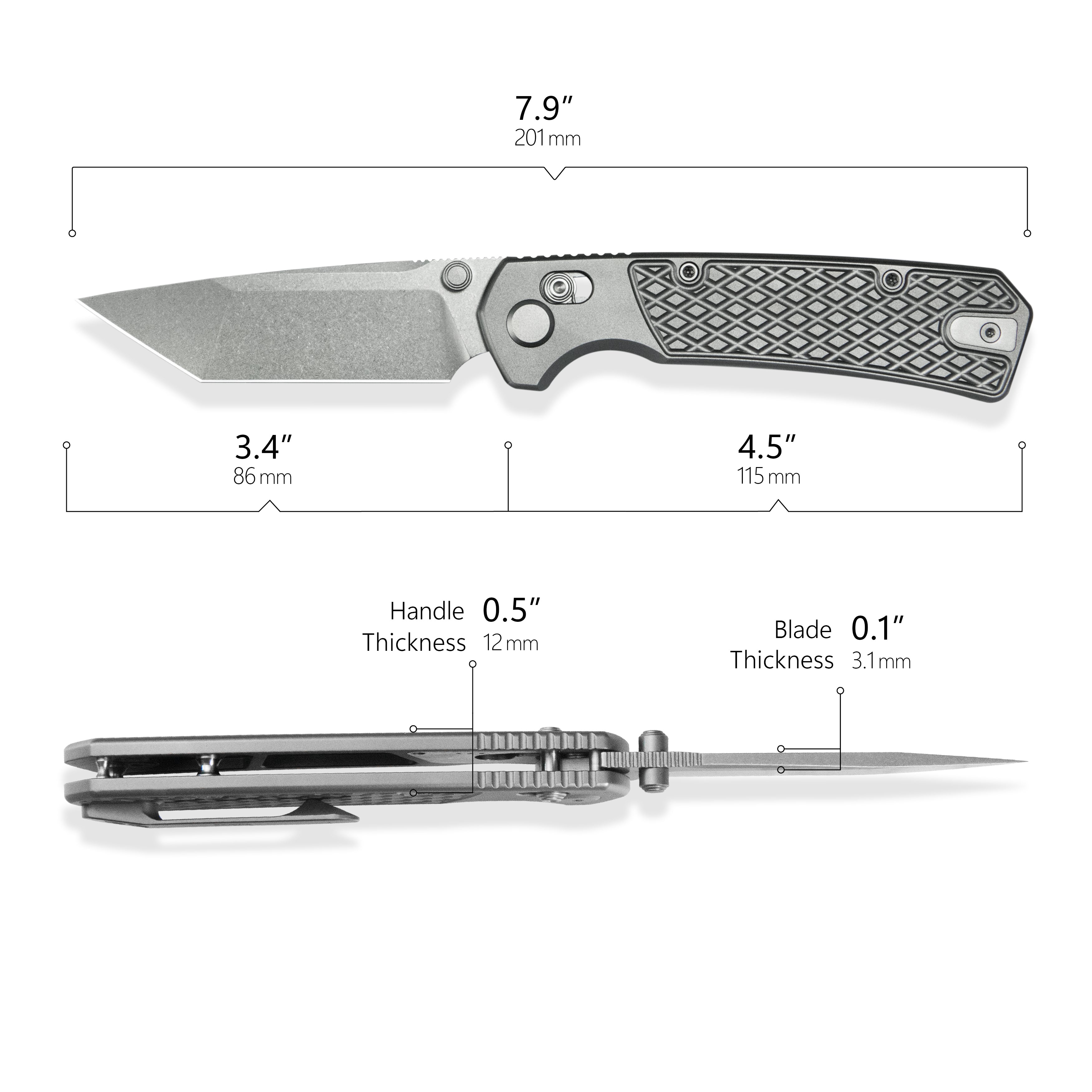 Geo knife Blaze Axis lock Folding Knife Gray 6AL4V Titanium Handle 3.3" Stonewash Bohler M390 Blade GEO2503A