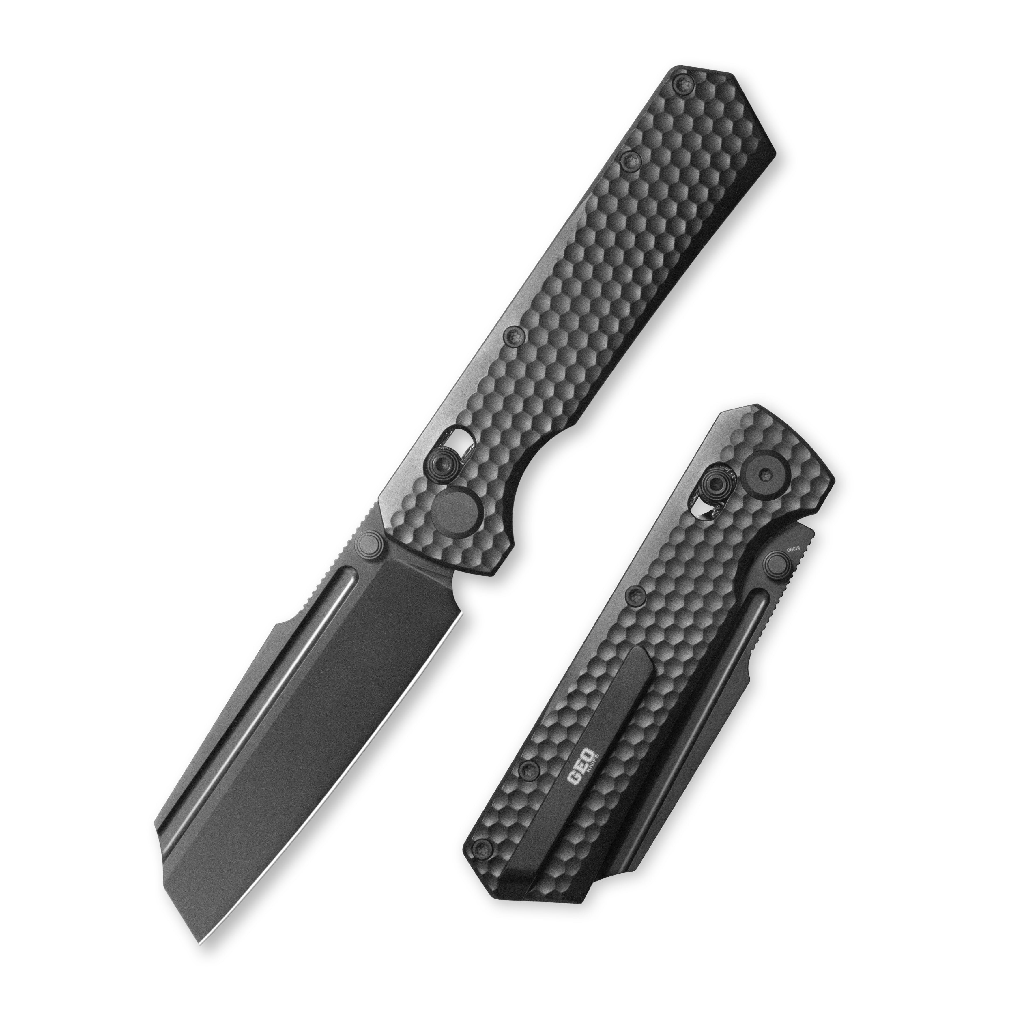 Geo knife Noxiz Axis lock Folding Knife Black  6AL4V Titanium Handle 3.1" Black DLC Bohler M390 Blade GEO2506C