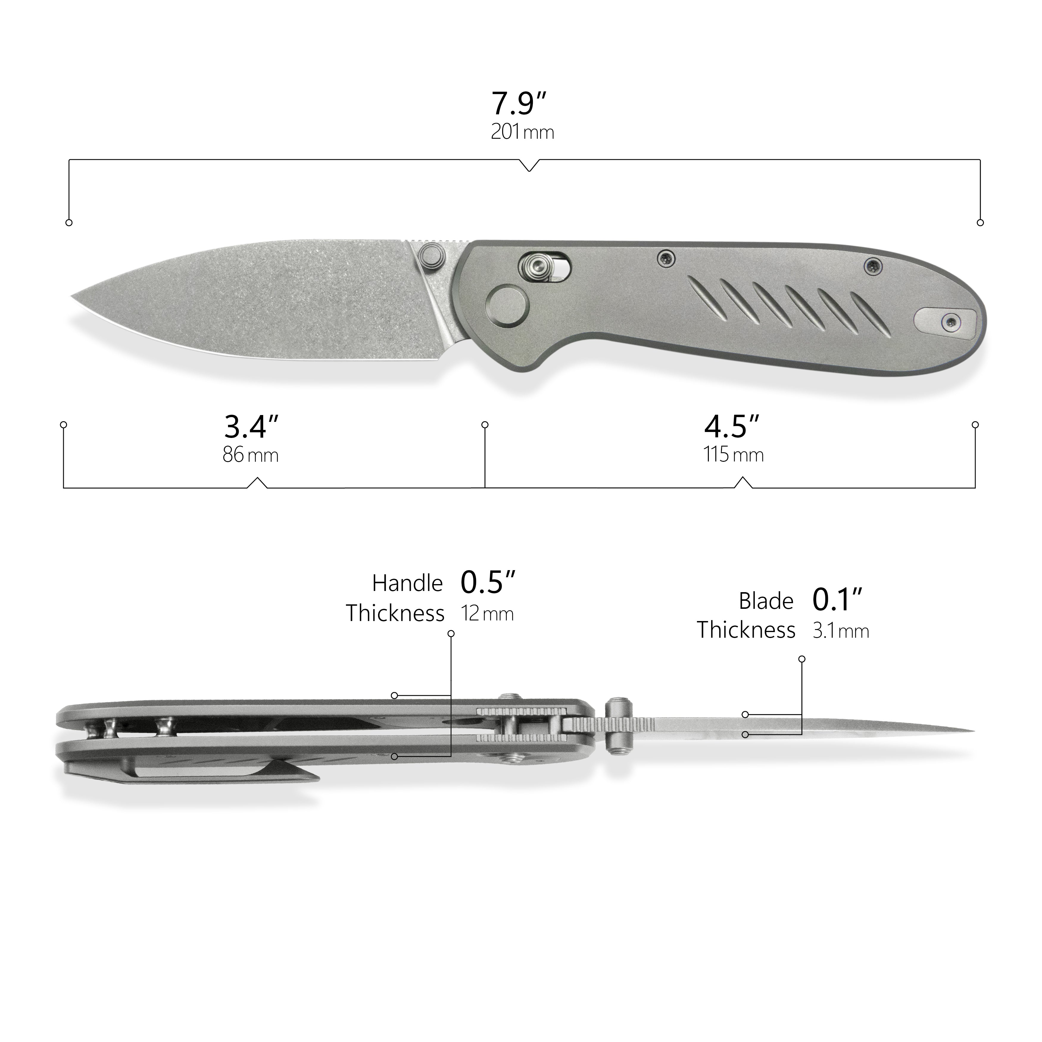 Geo knife Frost Axis lock Folding Knife Gray 6AL4V Titanium Handle 3.4" Stonewash Bohler M390 Blade GEO2501A