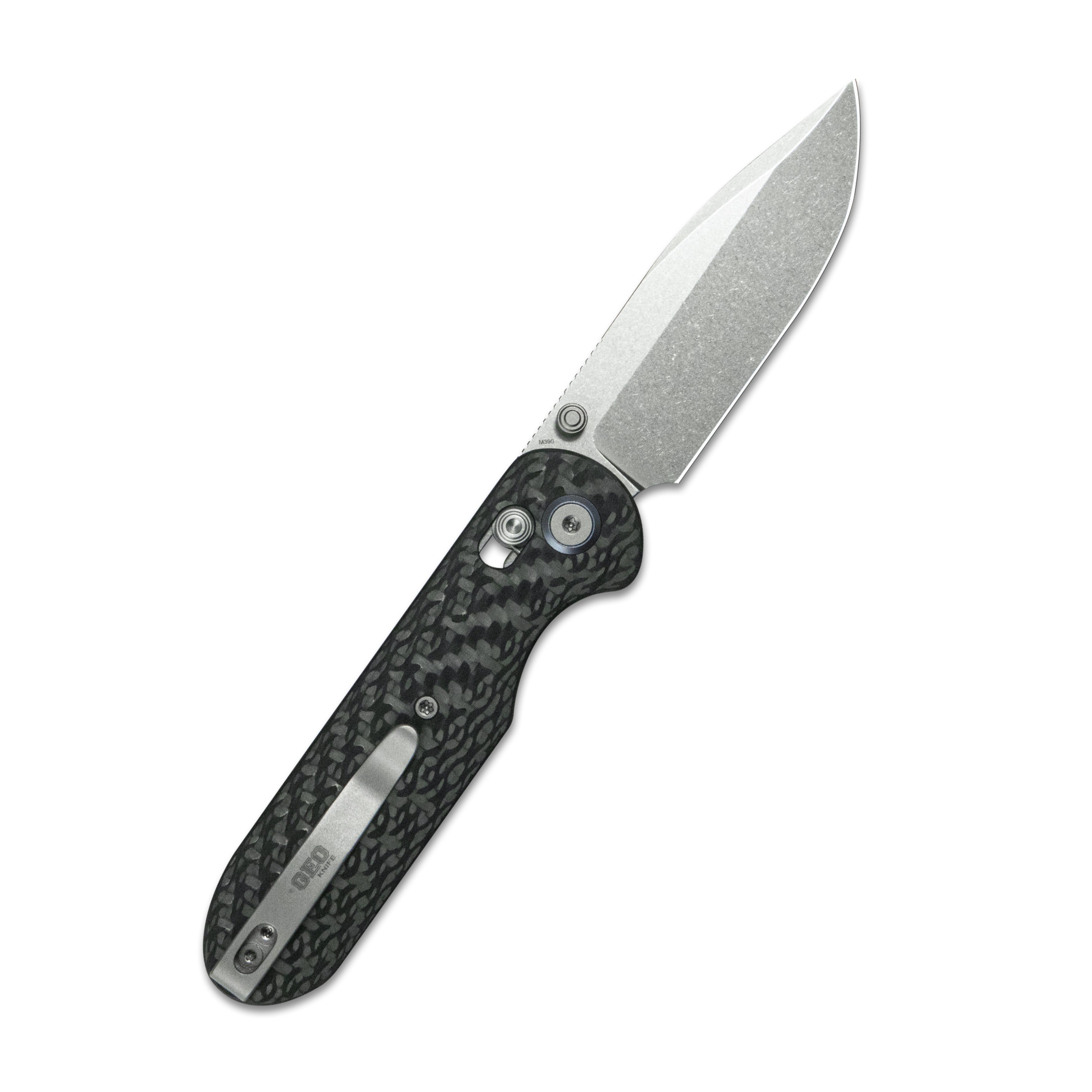Geo knife Ethereal Cutter Axis lock Folding Knife Black Carbon fiber Handle 3.0" Stonewash Bohler M390 Blade GEO2402K