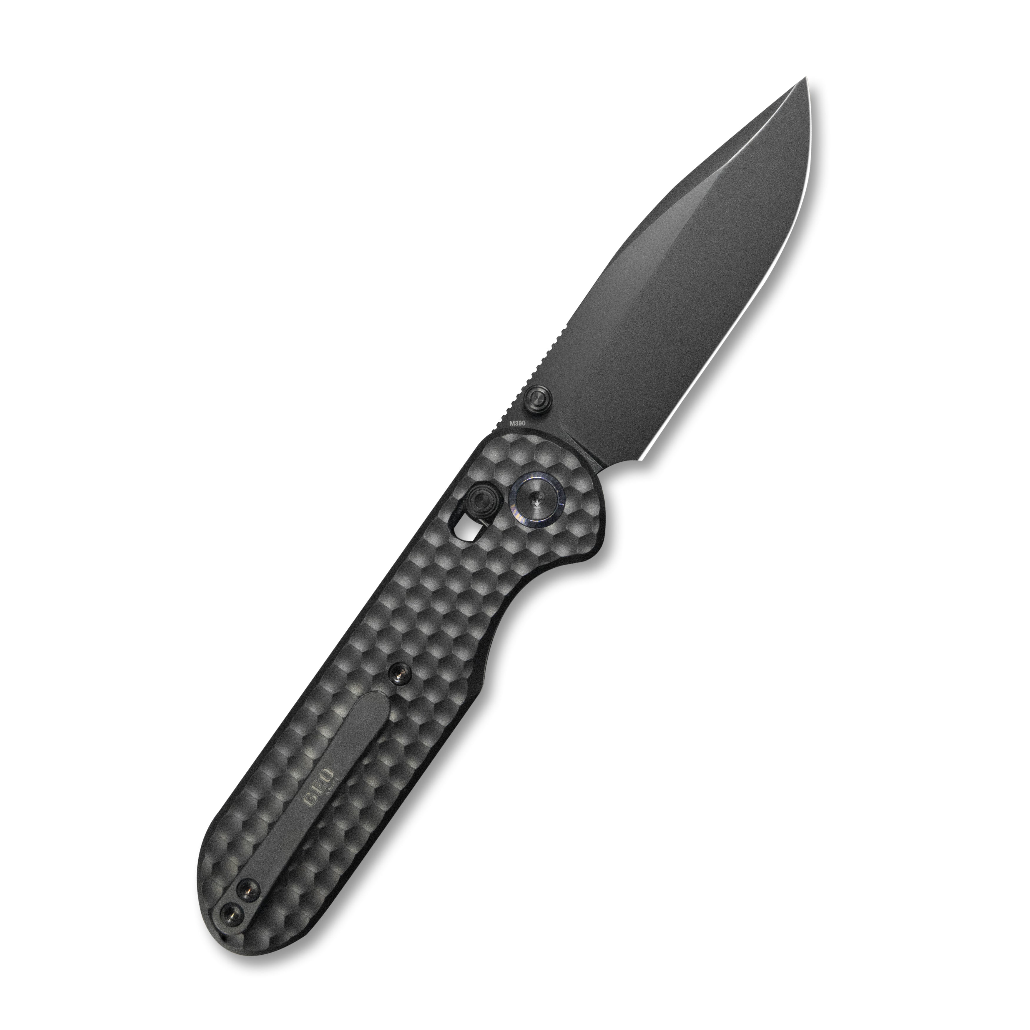 Geo knife Ethereal Cutter Axis lock Folding Knife Black 6AL4V Titanium Handle 3.0" Black DLC  Bohler M390 Blade GEO2402D