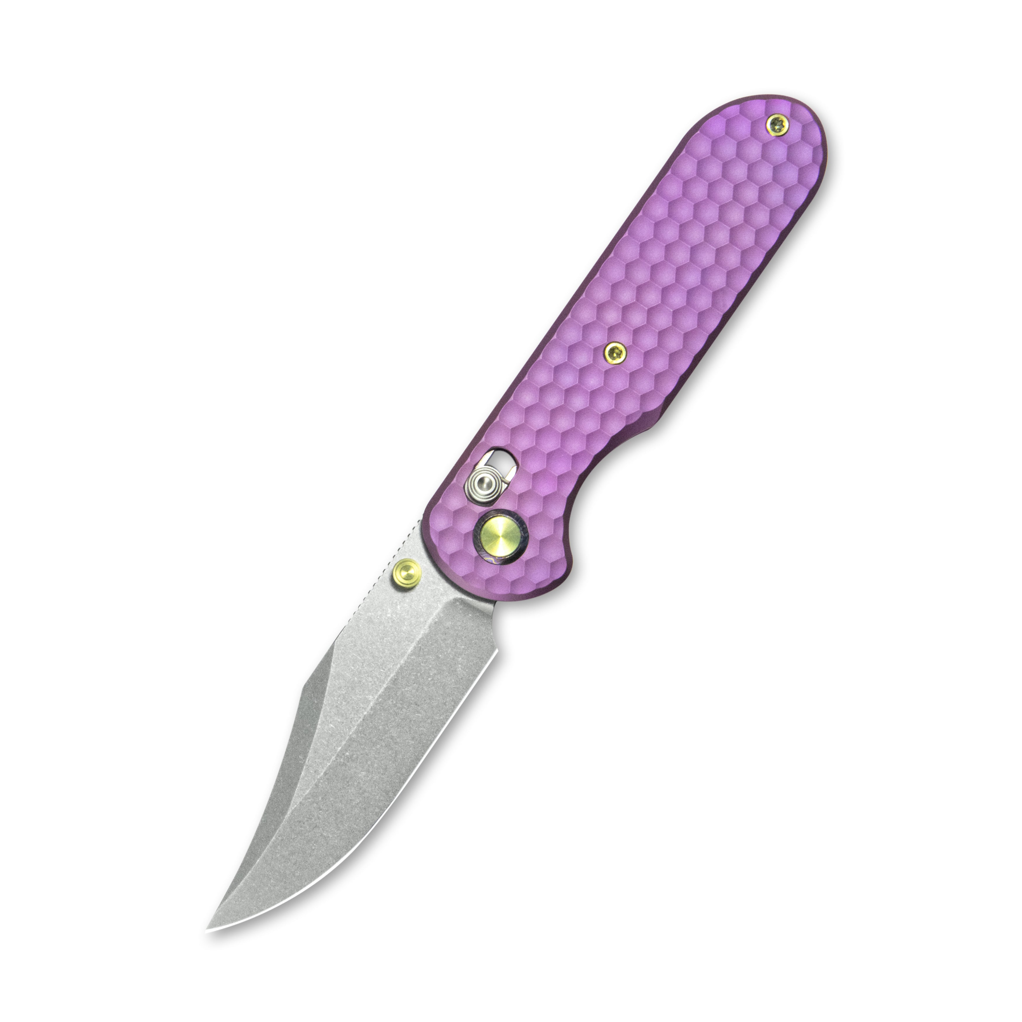 Geo knife Ethereal Cutter Axis lock Folding Knife Purple 6AL4V Titanium Handle 3.0" Stonewash Bohler M390 Blade GEO2401I