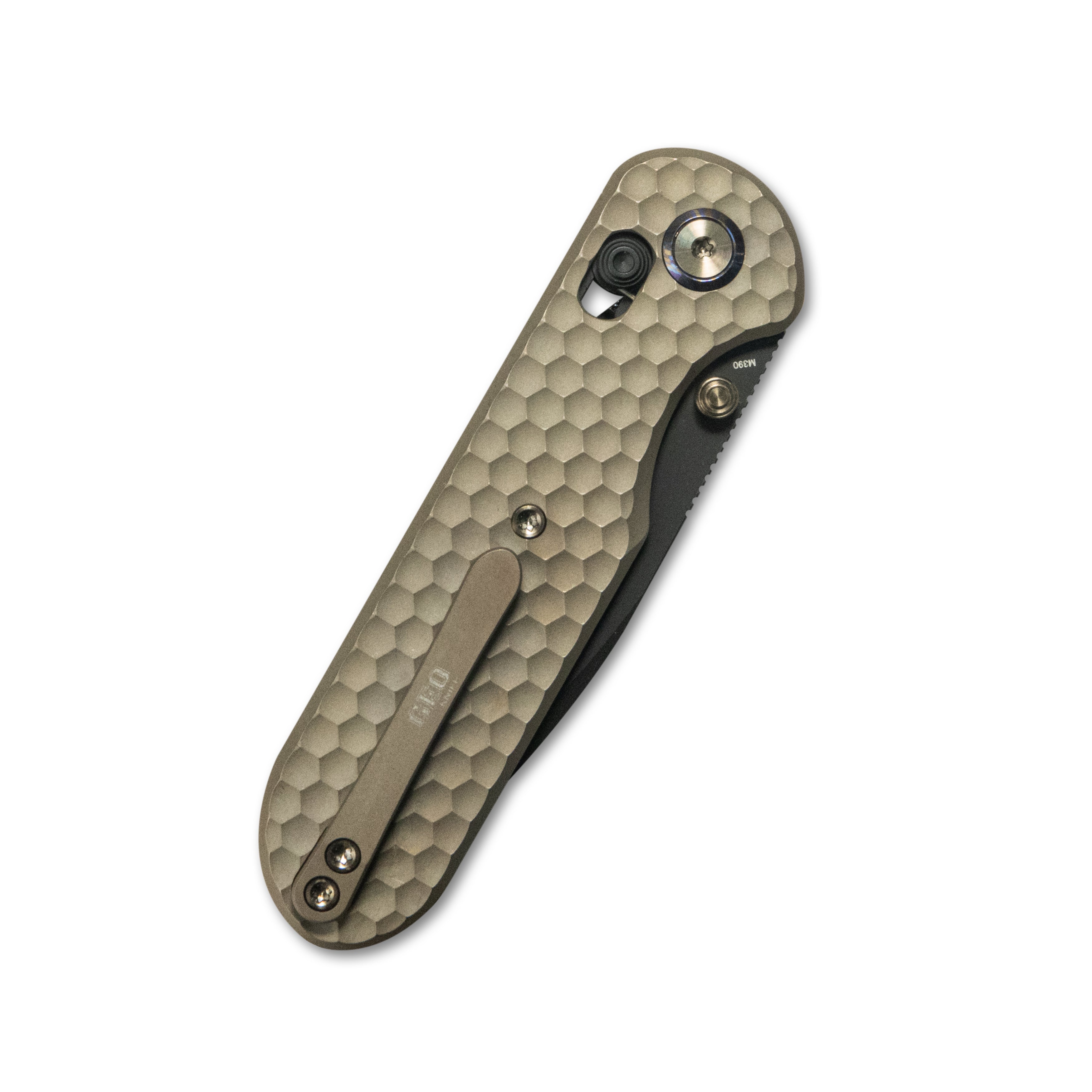 Geo knife Ethereal Cutter Axis Lock Folding Knife Bronze 6AL4V Titanium Handle 3.0" Blackwash Bohler M390 Blade  GEO2402B