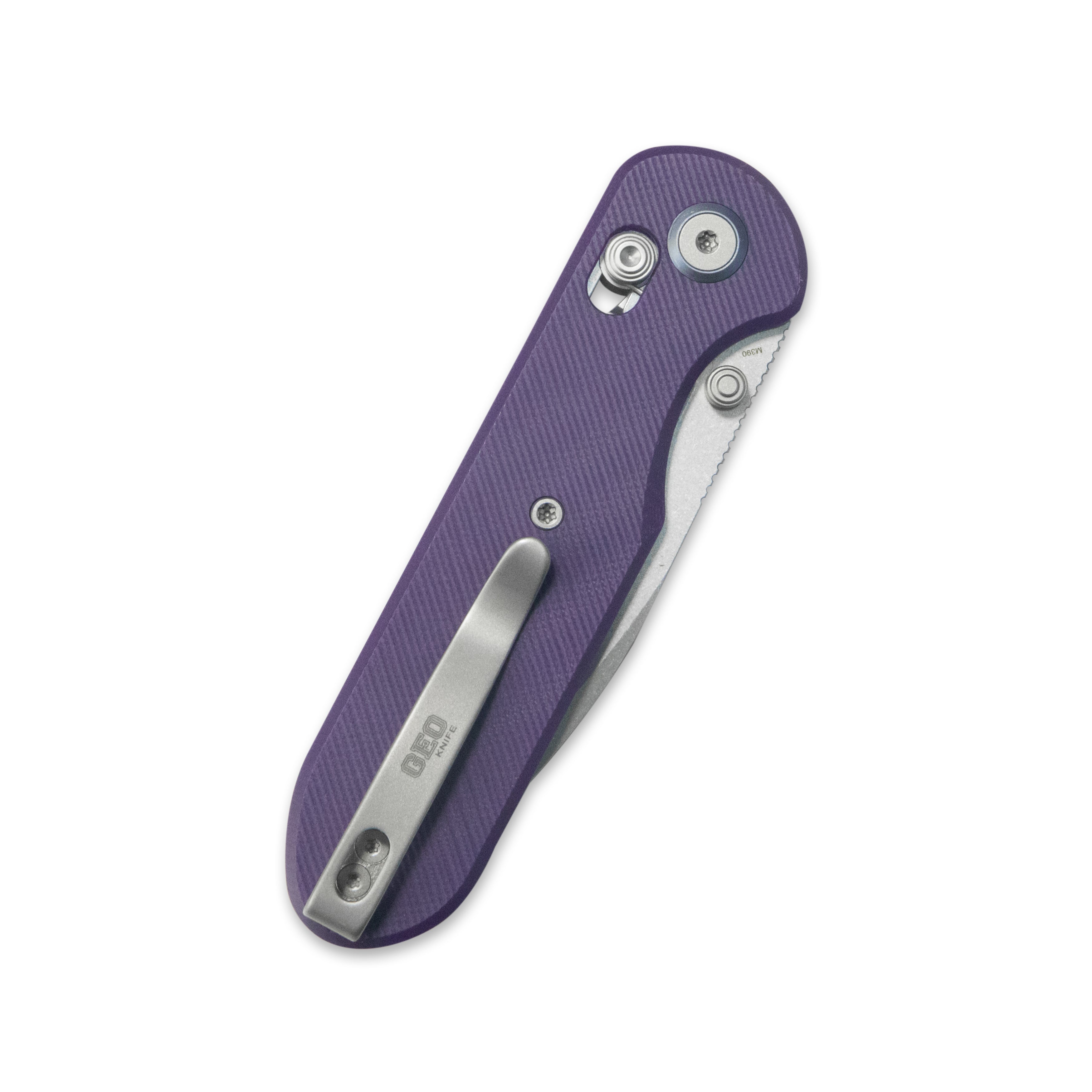 Geo knife Ethereal Cutter Axis lock Folding Knife Purple G10 Handle 3.0" Stonewash Bohler M390 Blade GEO2402L