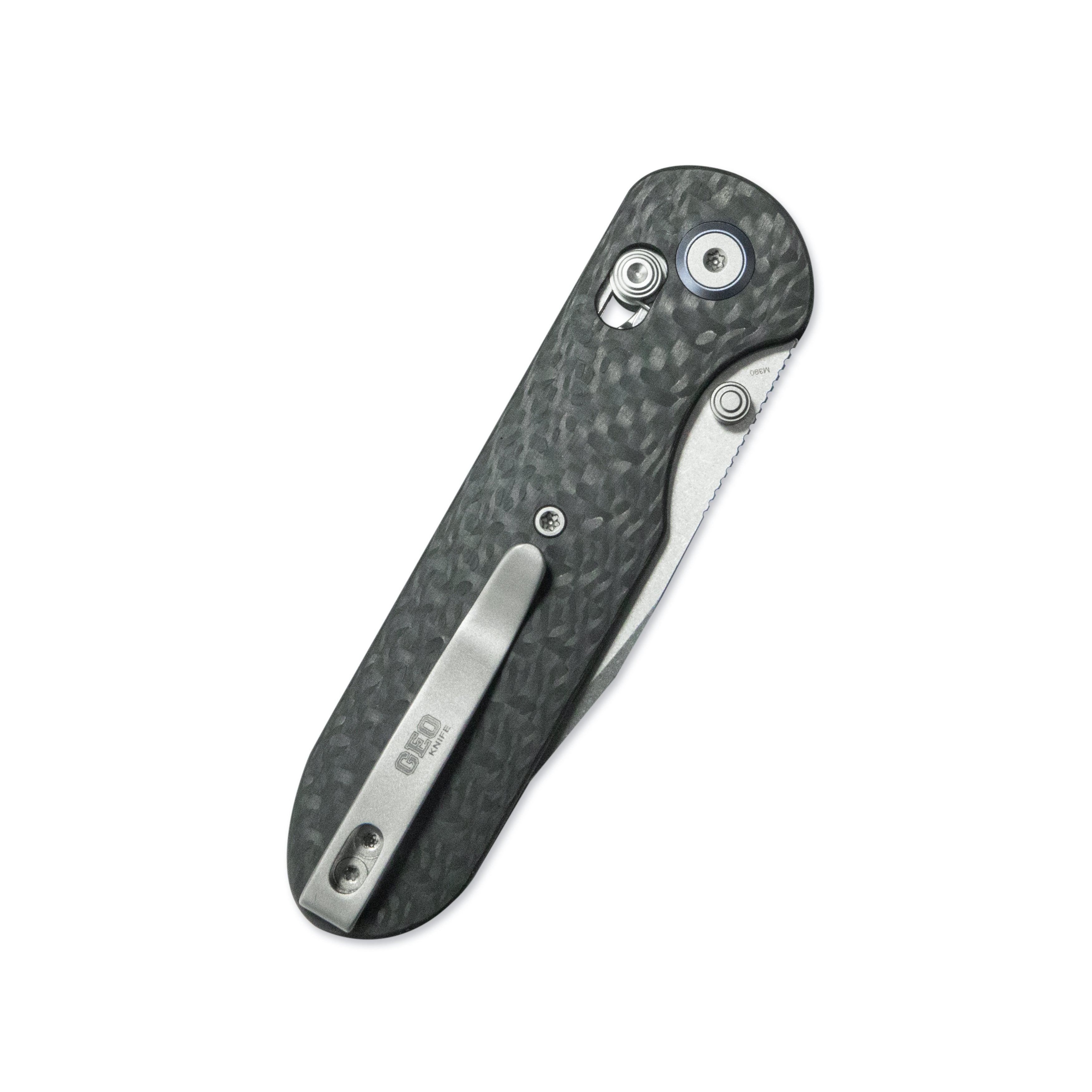 Geo knife Ethereal Cutter Axis lock Folding Knife Black Carbon fiber Handle 3.0" Stonewash Bohler M390 Blade GEO2402K