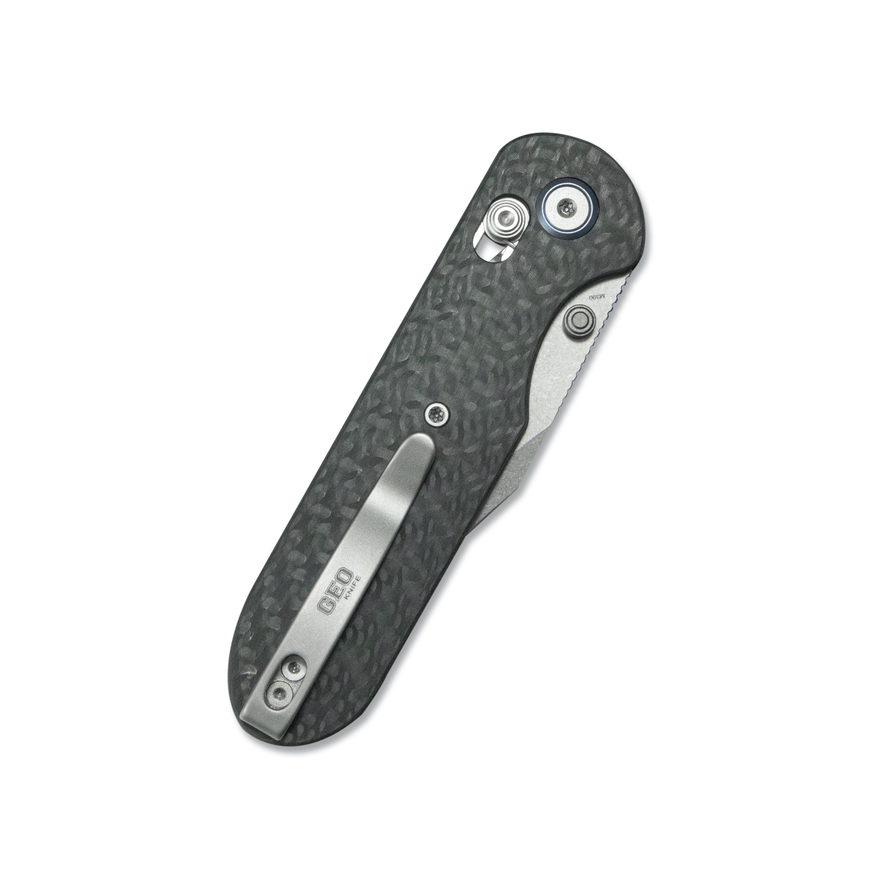 Geo knife Ethereal Cutter Axis lock Folding Knife Black Carbon Fiber Handle 3.0" Stonewash Bohler M390 Blade GEO2401K