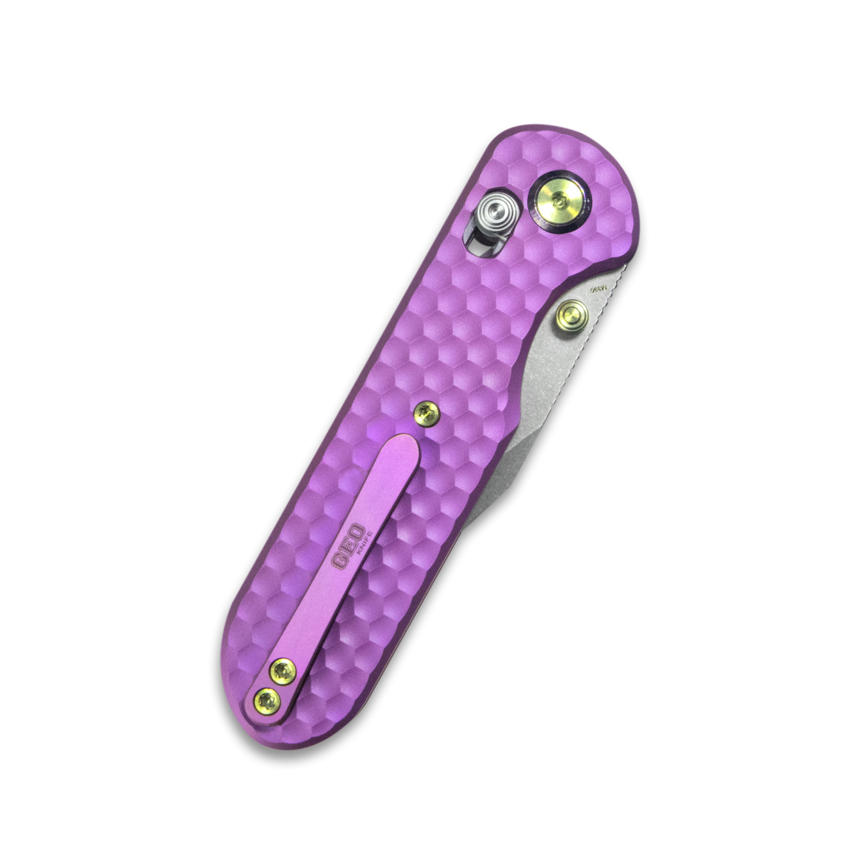 Geo knife Ethereal Cutter Axis lock Folding Knife Purple 6AL4V Titanium Handle 3.0" Stonewash Bohler M390 Blade GEO2401I