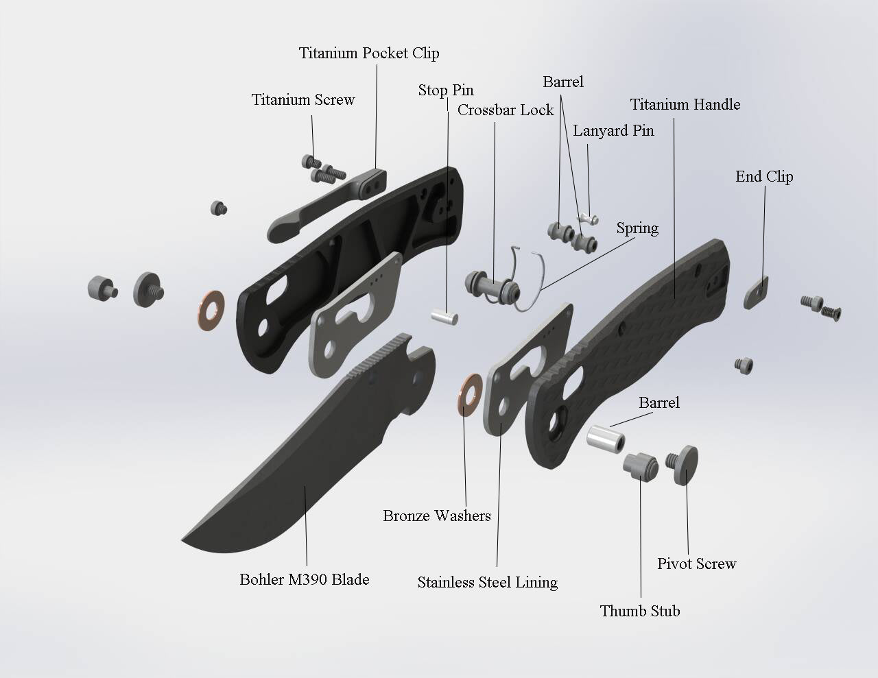 Geo knife Sharp Shadow Axis lock Folding Knife Black DLC 6AL4V Titanium Handle 3.3" Black DLC Bohler M390 Blade GEO2504B