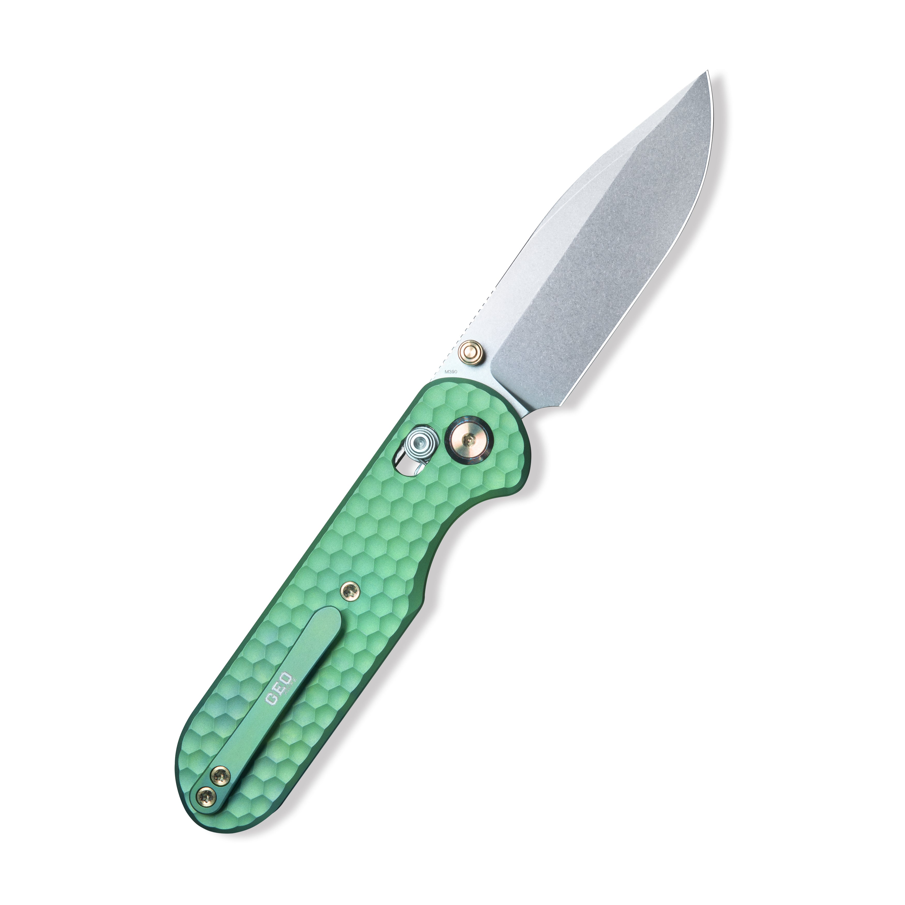 Geo knife Ethereal Cutter Axis lock Folding Knife Green 6AL4V Titanium Handle 3.0" Stonewash Bohler M390 Blade GEO2402H