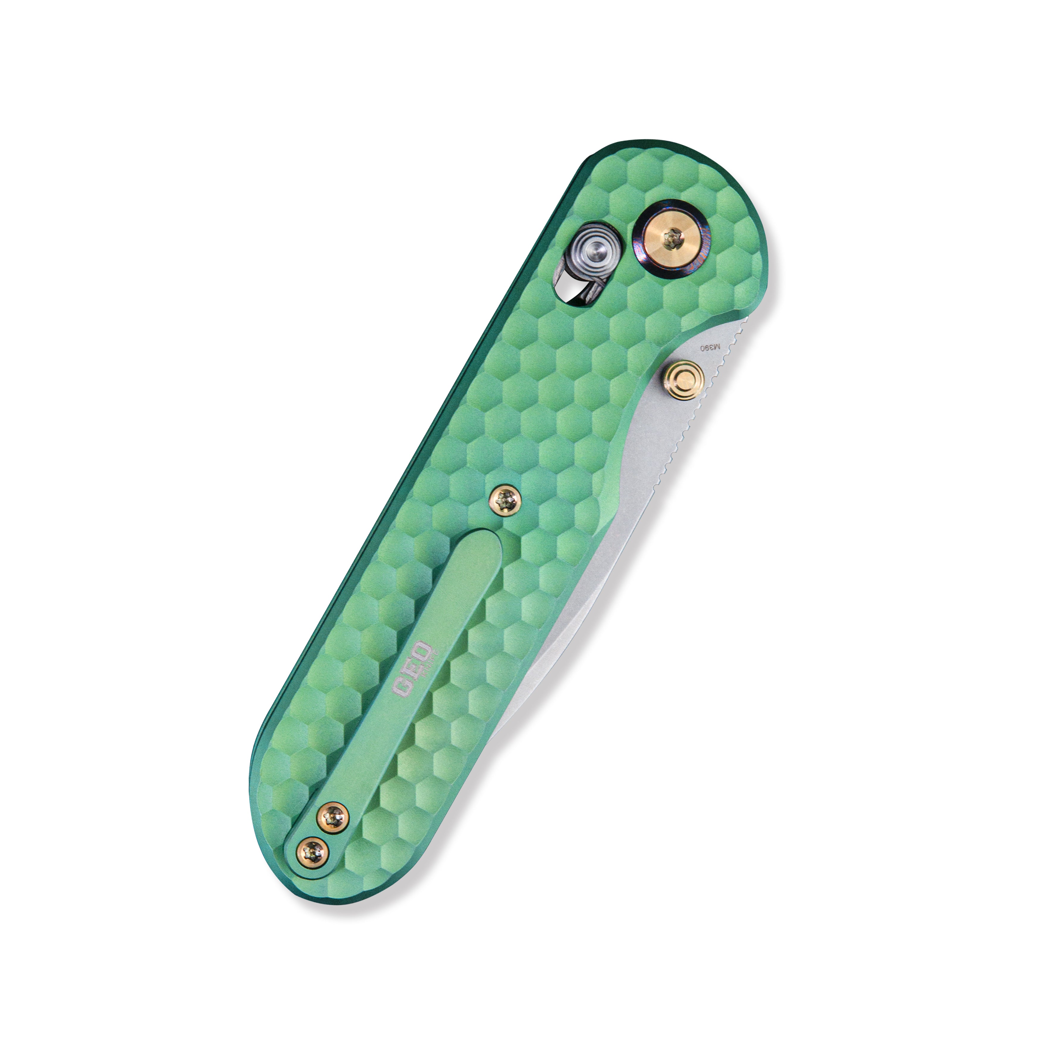 Geo knife Ethereal Cutter Axis lock Folding Knife Green 6AL4V Titanium Handle 3.0" Stonewash Bohler M390 Blade GEO2402H
