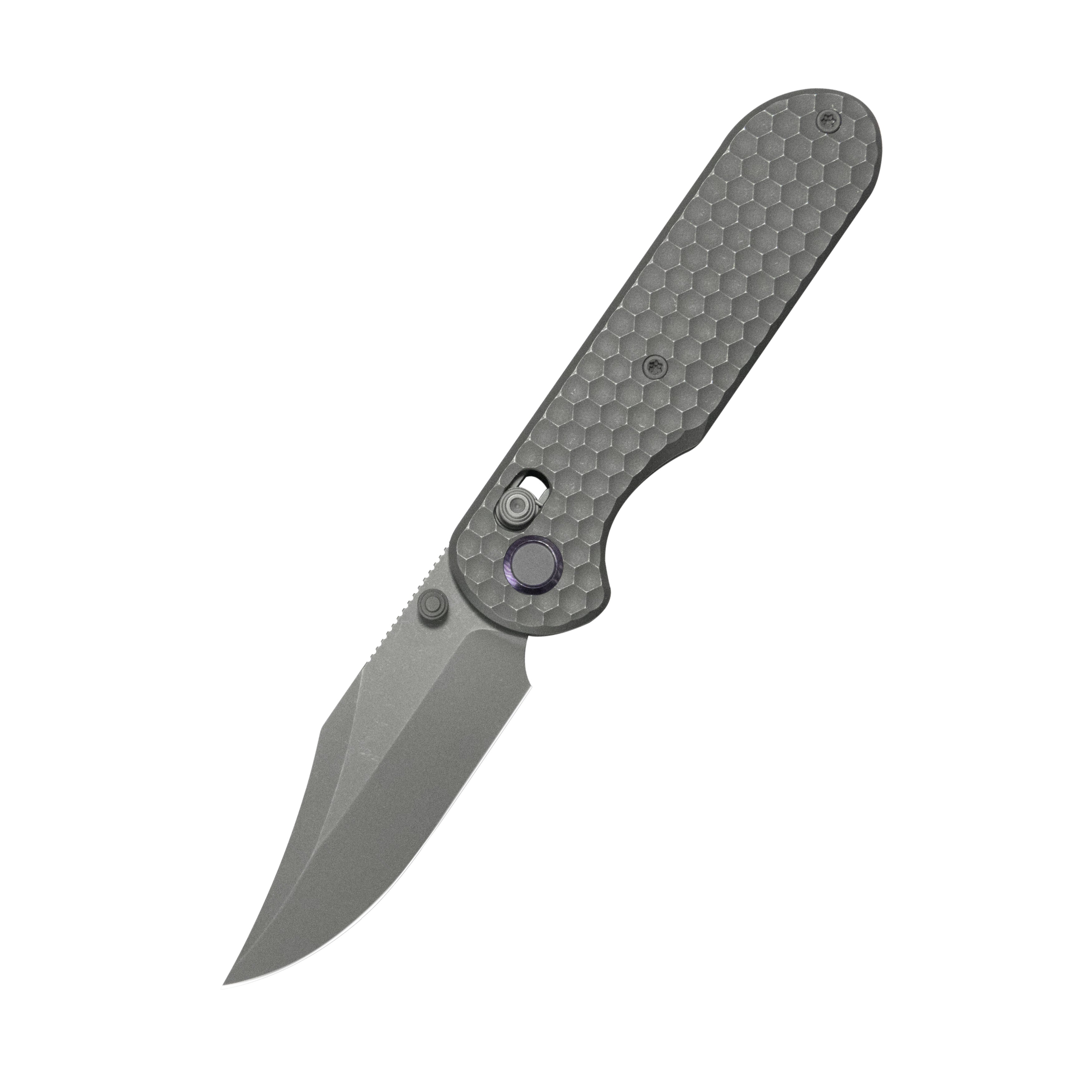 Geo knife Ethereal Cutter Axis lock Folding Knife Gray 6AL4V Titanium Handle 3.0" Darkwash Bohler M390 Blade GEO2401C